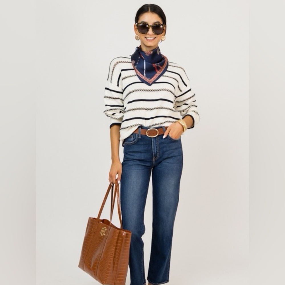 Susie Stripe Sweater, Ivory/Navy